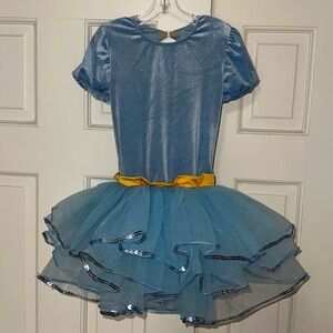 Dance girls figure skating competition leotard tutu dress costume blue yellow MC